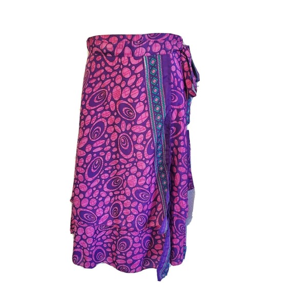 Indian Silk Layered Wrap Bright Purple/Pink Skirt Size Medium Boho Hippie - Picture 1 of 6
